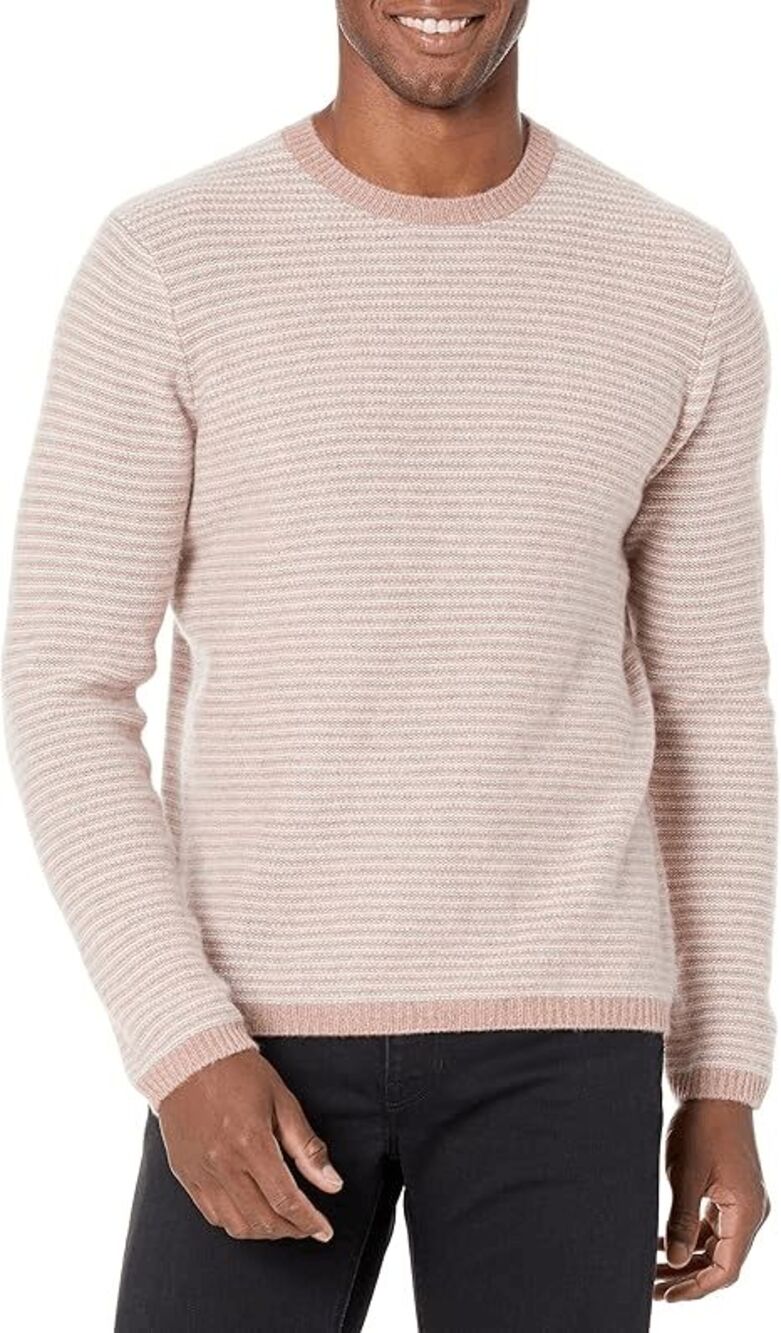 Vince $395 Cashmere Plush Stripe Crew Sweater Himalayan Pink White XXL NWT